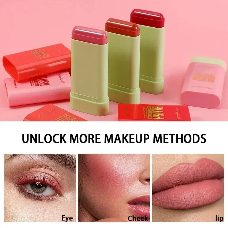 3-in-1 Cheek Lip Tinted Moistured Blush Stick Silky Brighten Blush Cream Blusher Cosmetics Tubes Matte Contour Makeup