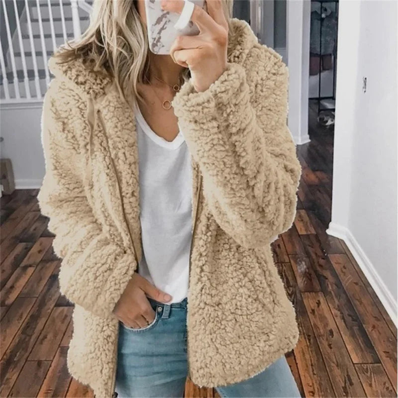 Women Plush Thickened Warm Hoodie Fashion Solid Color Cardigan Hooded Sweatshirt Winter Female Comfortable Casual Outerwear 5XL