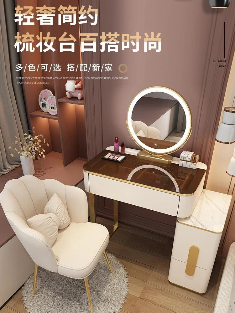 Vanity Desk Modern Dresser Table LED Mirros Household Bedroom Dressing Table Density Board Makeup Table With Mirror Furniture