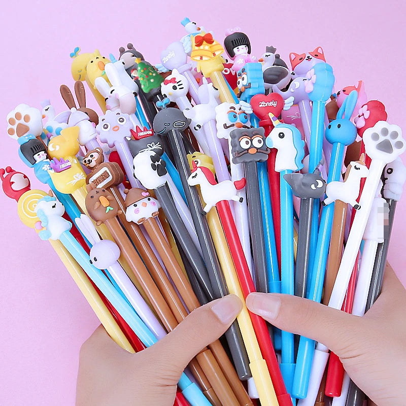 20Pcs/Lot Kawaii Cartoon Gel Pen 0.5mm Black Ink Writing Neutral Pens Cute School Office Stationery Supplies Student Kids Gift