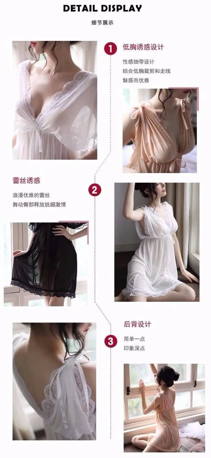 Sexy Women Nightwear Slip Dress Lace Women's Nightie Woman Night Very Sexuality Pyjama Special Zone Open Fancy Nightgown Slips