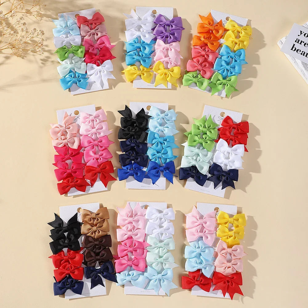 10Pcs/lot Solid Color Ribbon Baby Bows Hair Clips for Baby Girls Handmade Bowknot Hairpin MiNi Barrettes Kids Hair Accessories