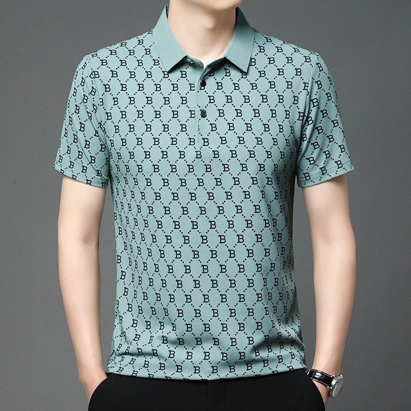 2024 Summer New Men's Business Print Short Sleeved POLO Shirt Comfortable and Cool Casual Fashion T-shirt