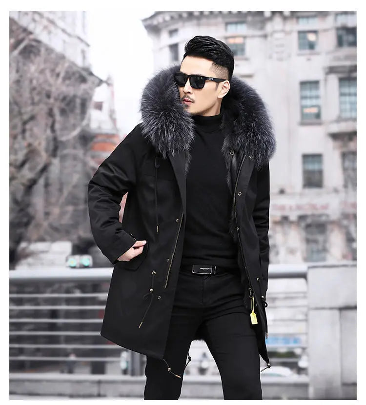 2023 New Parka Men Whole Mink Liner Winter New Fur Coat Mink-like Wool Mid-Length Leather Fur Coat