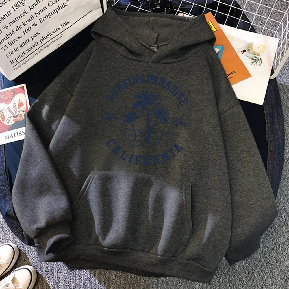 Surfing Paradise West Coast California Sweatshirt Female Hip Hop Hoodie Cartoons Loose Sportswears Autumn Fleece Women Hoody