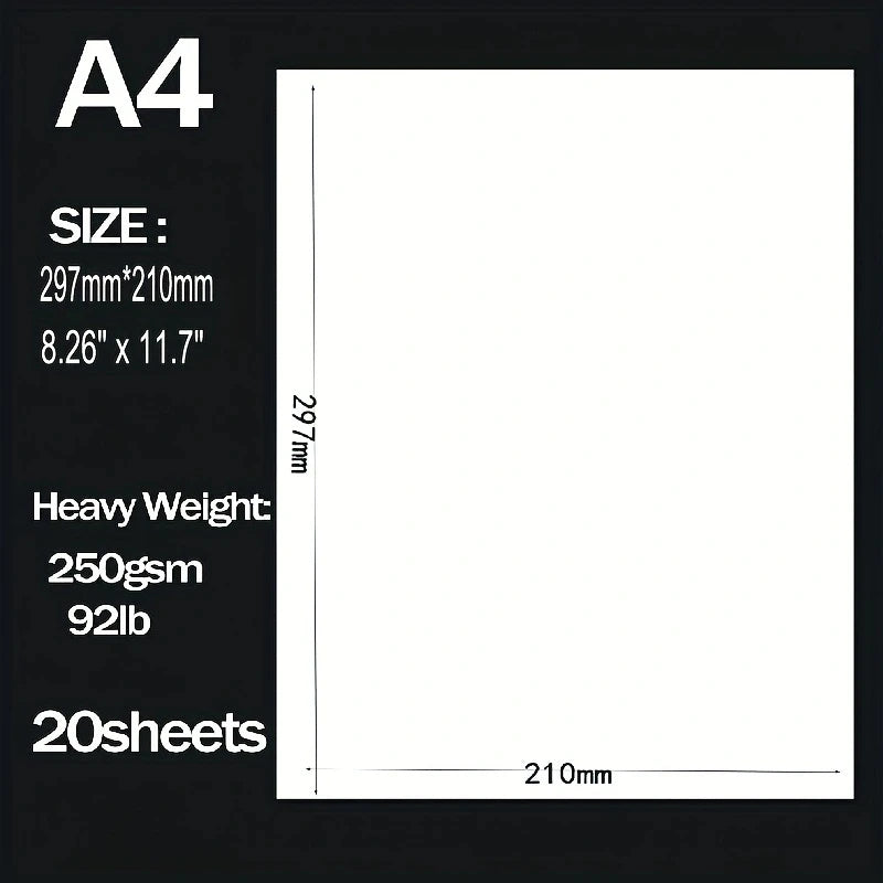 20 Sheets A4 Brown Kraft /Black /White Cardstock 8.26 x 11.7in, 250gsm White cardstock Paper DIY Crafts Invitation Cards Making