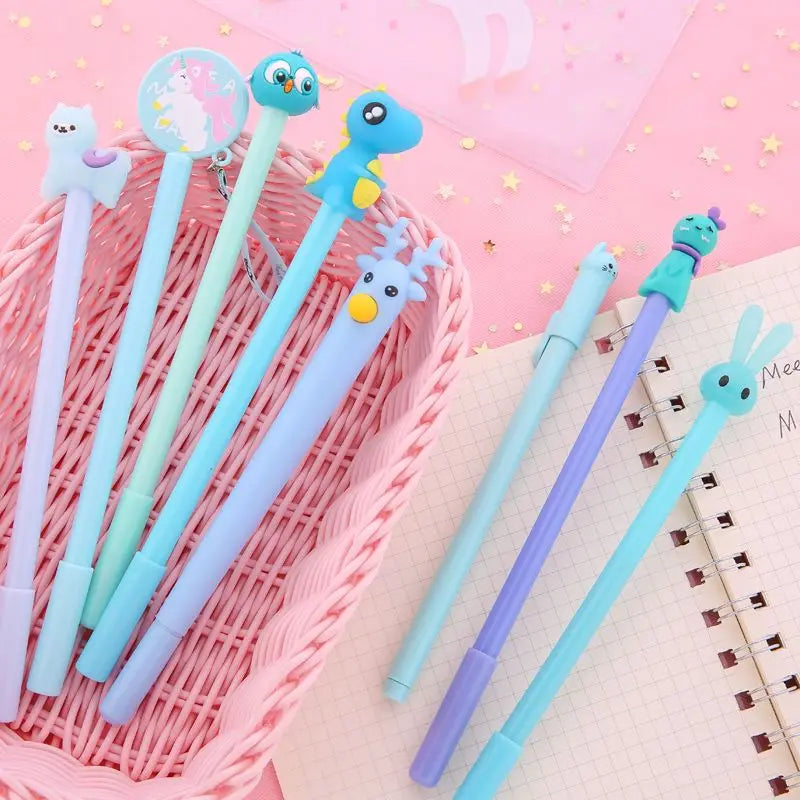 Wholesale 10/50/100pcs Kawaii Cartoon Gel Ink Pens Writing Pens 0.5mm Black Stationery For Office School Student Children Gift