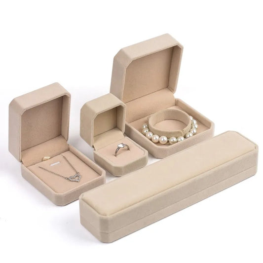 Beige Velvet Octagon Jewelry Box Necklace Pendants Bracelets Box Rings Earrings Box Jewelry Storage Display Jewelry Package Case