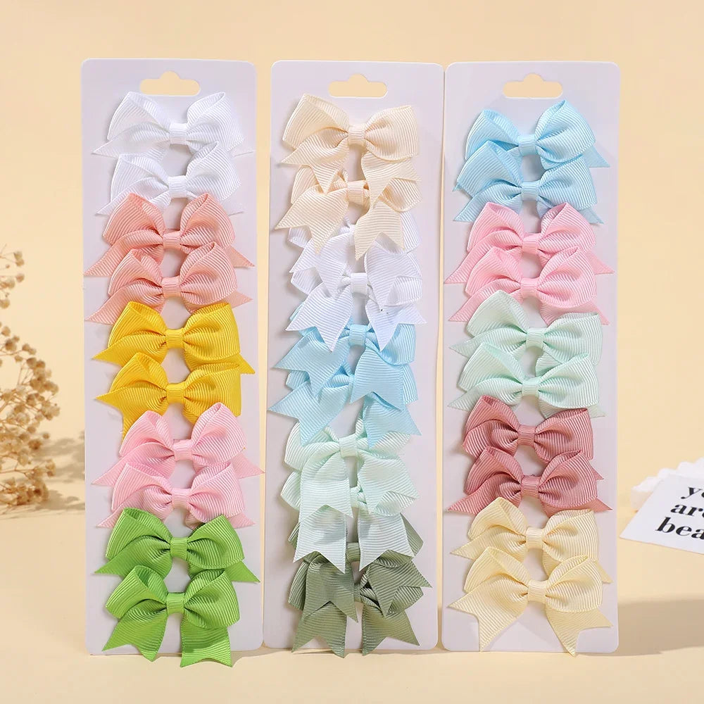 10Pcs/lot Solid Color Ribbon Baby Bows Hair Clips for Baby Girls Handmade Bowknot Hairpin MiNi Barrettes Kids Hair Accessories