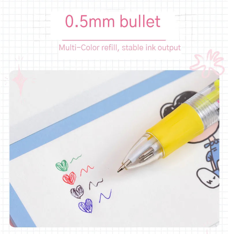 10Pcs/Lot Cute Kawaii Cartoon Mini 4 Colors Ballpoint Pen Multicolor Pens Student Kids School Stationery Office Supplies Gifts