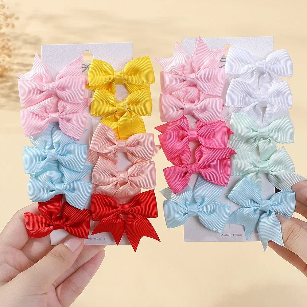 10Pcs/lot Solid Color Ribbon Baby Bows Hair Clips for Baby Girls Handmade Bowknot Hairpin MiNi Barrettes Kids Hair Accessories