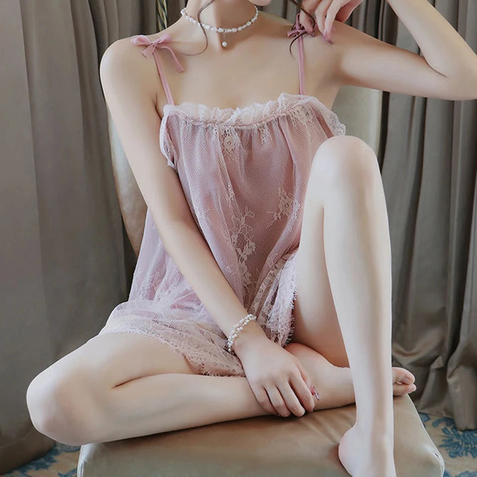 Sexy Nightgown Lingerie Lace Sleepwear Mini Sling Nightdress Women Spaghetti Strap Summer Sleeping Dress Plus Size Night Gowns