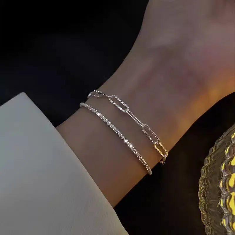 Stainless Steel Fashion Simple Shiny Chain Bracelet for Women Minimalist Adjustable Charm Bracelet Wedding Party Jewelry Gifts
