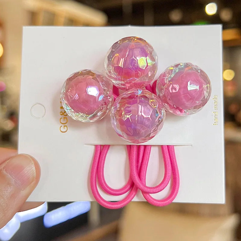 2pcs/lot Korean Color Ball Cartoon Head Cute Simple Long Rubber Band For Girl Children Kawaii Ponytail Hair Ties Party