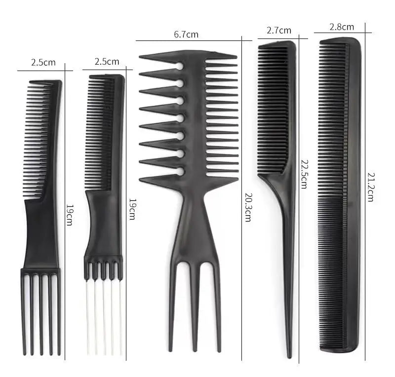 10PCS Haircut Styling Comb Set Professional Anti-static Hairdressing Combs Black Barber Training Tail Comb In 10 Designs