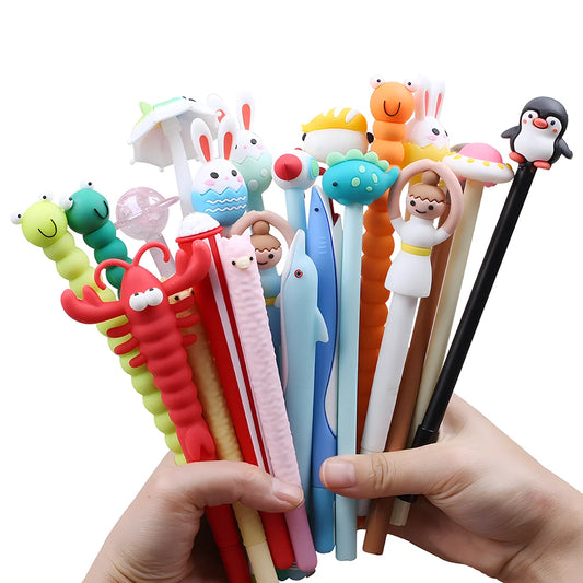 10Pcs/Pack Cartoon Cute Pens Kawaii Writing Elegant Fancy Gel Ink Pen Adults Kids Stationery Funny School Office Ballpoint Gifts