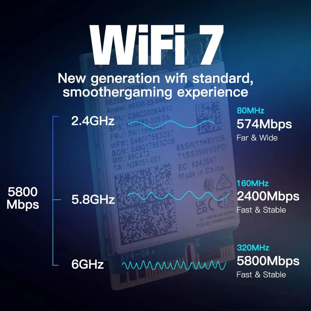 8774Mbps WiFi 7 Intel BE200 Pcie Wireless Wifi Adapter Bluetooth 5.4 Tri Band 2.4G/5G/6GHz better than AX210 Wifi 6E Card