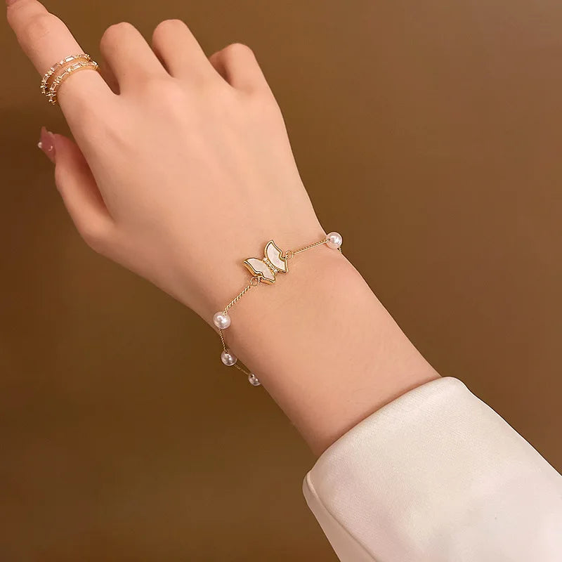 Gold Color Bracelet Set of Four Stainless Steel Sequins Rhinestone Bracelet Combination for Women Chain Bracelet Jewelry Gifts