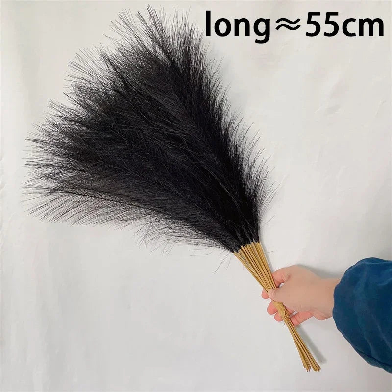 10Pcs Artificial Fluffy Pampas Grass Boho Decor Flower for Wedding Party Fake Plant Reed Simulated Home Decor Artificial Flower