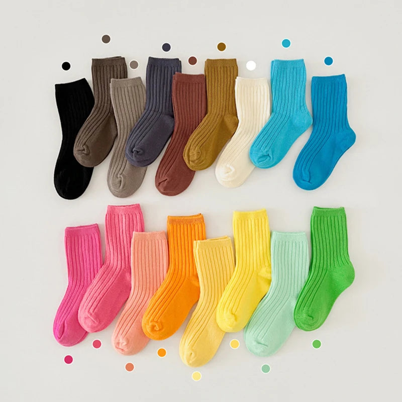 17 Colors Children's Casual Socks Ribbed Boys Girls School Sock Toddlers Ankle Sock Cotton Striped Baby Socken For Kids 1-9Y