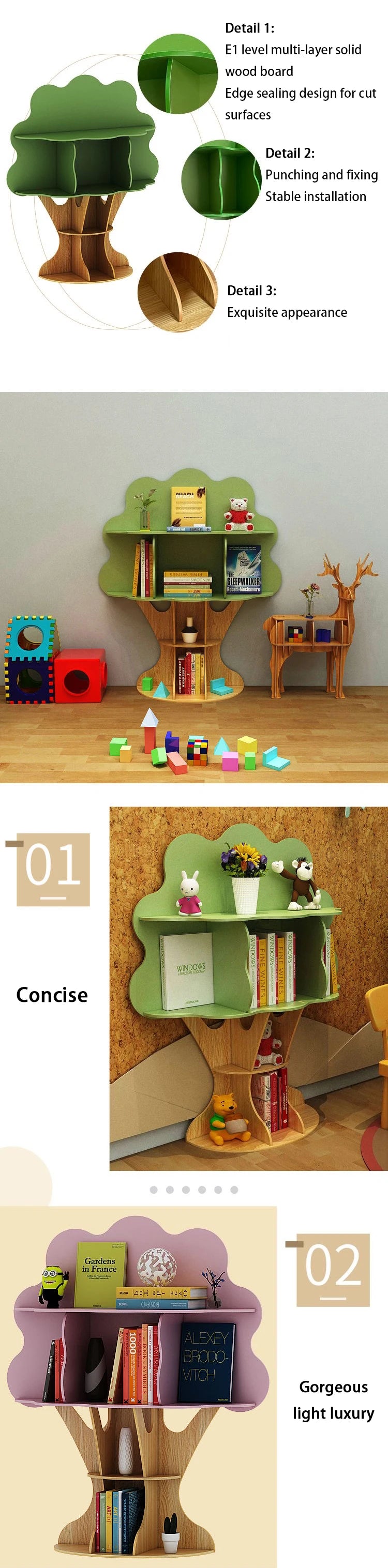 Floor Standing Tree Shaped Storage Rack Cartoon Children Bookshelf Kindergarten Book Collection Shelf Decorative Display Cabinet