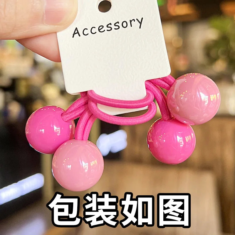 2pcs/lot Ponytail Ball Hair Ties For Girls Elastics Hairband Colorful Twin Bead Pom Balls Hair Rope Kids Hair Accessories