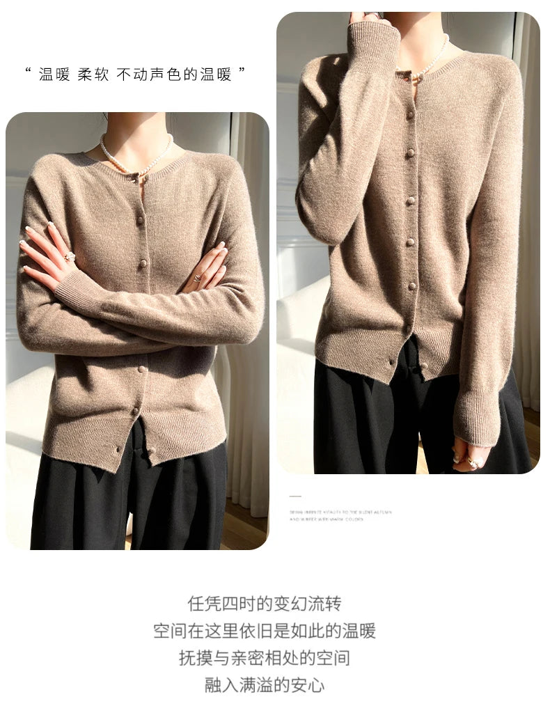 WinvyNee Women 100% Wool Cardigans Sweater Solid Casual Warm Outerwear Knitwear Tops 2024 Autumn Winter Women Clothing B1263018