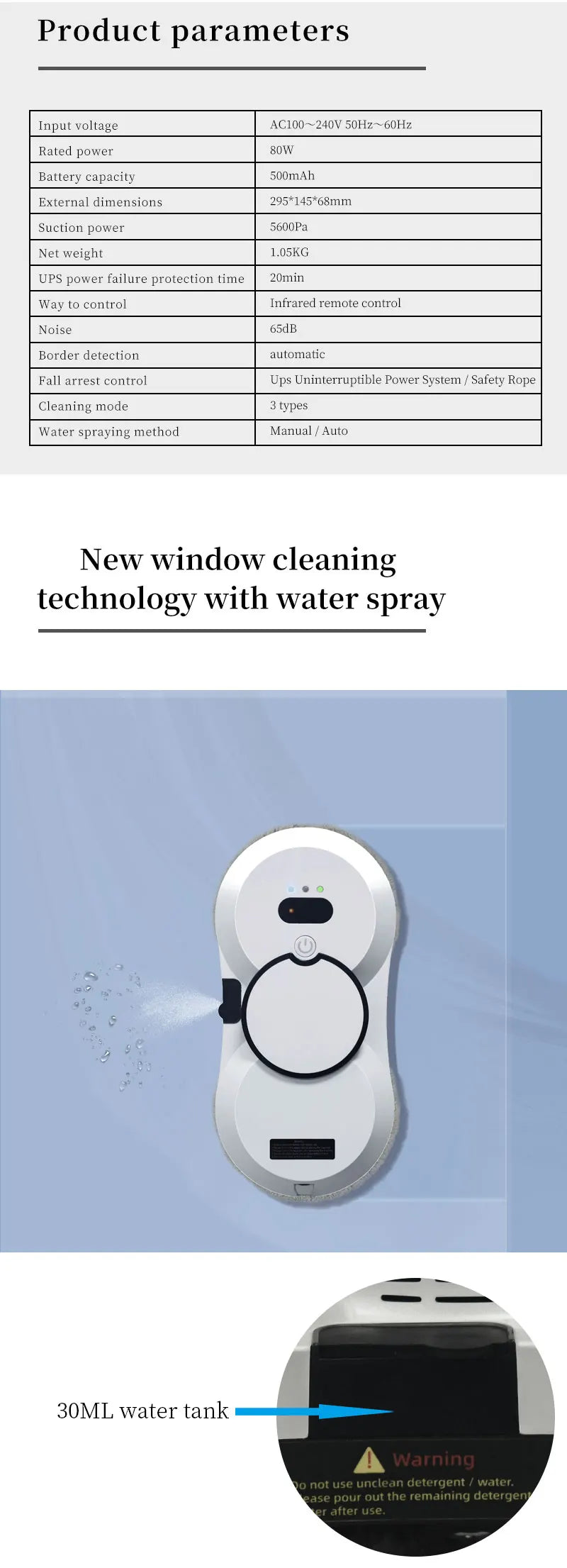 Window cleaning robot 5600PA large suction electric spray window cleaning robot fall prevention remote cleaner