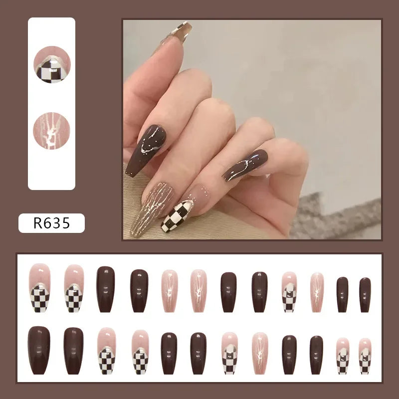 24Pcs Green Fake Nails Press on Nail Designs Art Long Tips False Forms with Glue Stick Stickers Reusable Set Acrylic Artificial