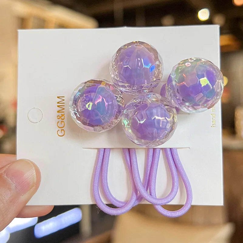 2pcs/lot Korean Color Ball Cartoon Head Cute Simple Long Rubber Band For Girl Children Kawaii Ponytail Hair Ties Party