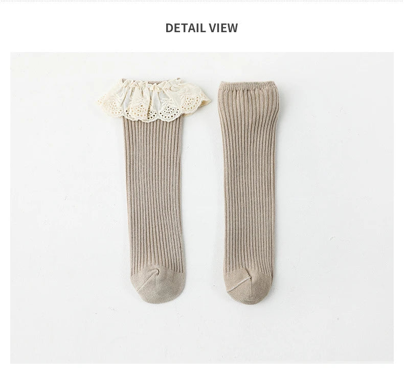 Baby Girls Knee High Socks Long Kids Soft Cotton Lace Stuff Princess Children Sock Ruffle Leg Warmers Cute Girl Socks For 0-8 Y