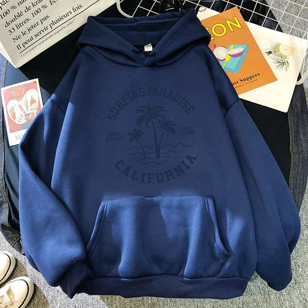 Surfing Paradise West Coast California Sweatshirt Female Hip Hop Hoodie Cartoons Loose Sportswears Autumn Fleece Women Hoody