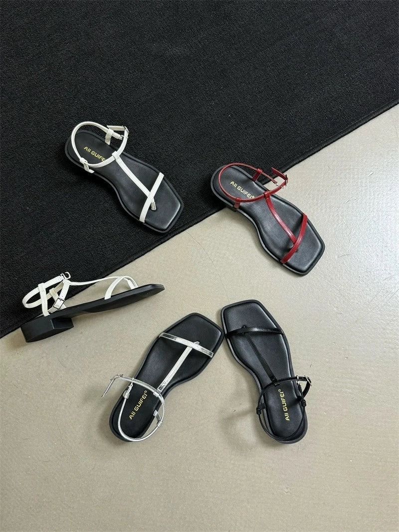 Summer Fashion Square Toe Ladies Shoes 2024 New Women's Thong Sandals Simple Thin Strap Slingback Sandals Sandalias De Mujer