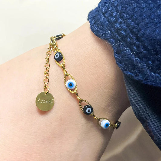 JINYUE Turkish Evil's Eye Fashion Stainless Steel Bracelet For Men And Women 14K Gold Plated Classy Jewelry Daily Wear Bracelet