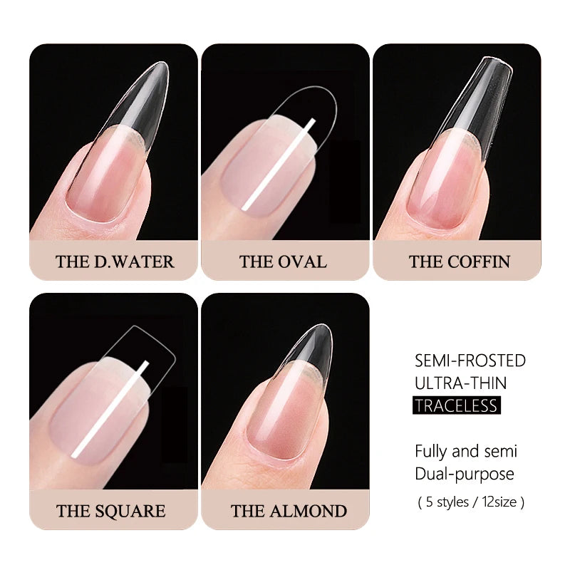 120Pcs False Nails Semi-Frosted Clear Coffin Fake Nail Tips Press on Nails Soak Off Full Cover Nail Capsule For Extension