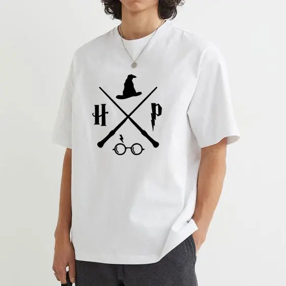 Wizard Hat Shirt Wizard Wand T Shirt HP Shirt Gift Short Sleeve Unisex Graphic Tees Mystical School Cotton Summer Fashion Tops