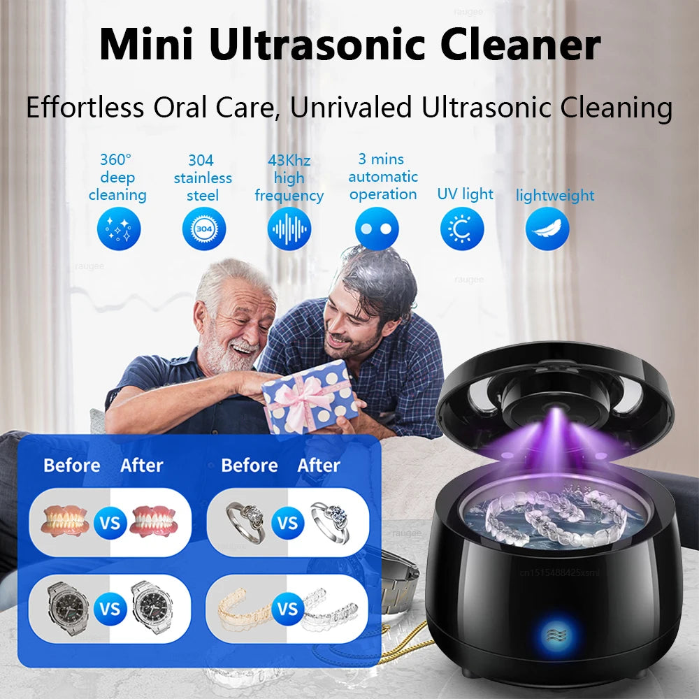 Ultrasonic Retainer Cleaner 43kHz Professional UV Cleaner for Dentures Mouth Guard Aligner Jewelry Ultrasound Washing Machine