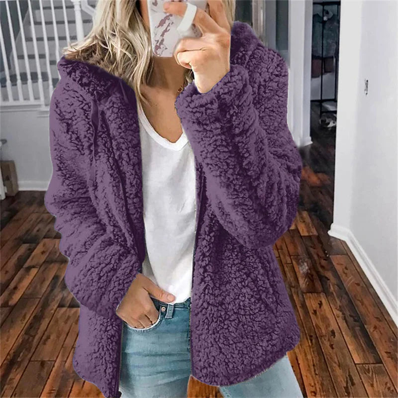 Women Plush Thickened Warm Hoodie Fashion Solid Color Cardigan Hooded Sweatshirt Winter Female Comfortable Casual Outerwear 5XL