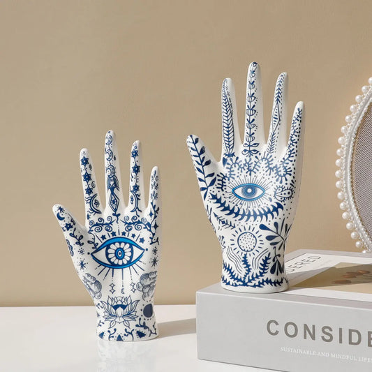 Devil's Eye of Fatima Jewelry Display Holde Ceramic Mannequin Hand Stand Designed for Necklaces, Bracelets, Rings