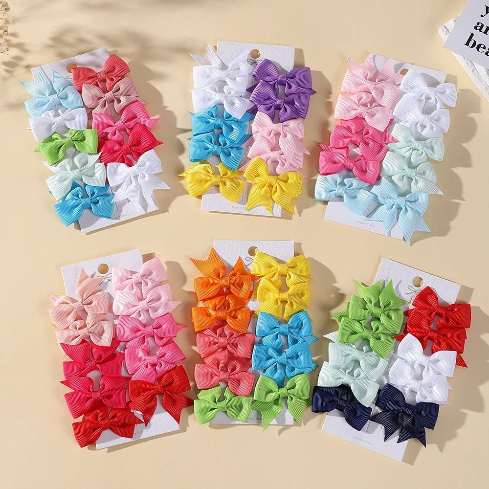 10Pcs/lot Solid Color Ribbon Baby Bows Hair Clips for Baby Girls Handmade Bowknot Hairpin MiNi Barrettes Kids Hair Accessories