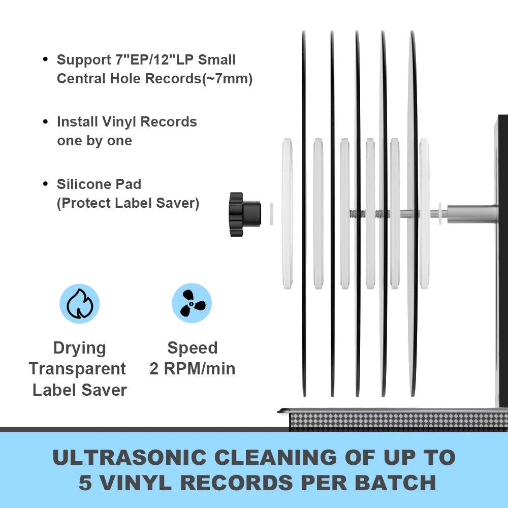 6L Vinyl Record Ultrasonic Cleaner with Bracket(Set) for Cleaning EP 7 LP 12 Inch Records Label Saver Aluminum CNC Made