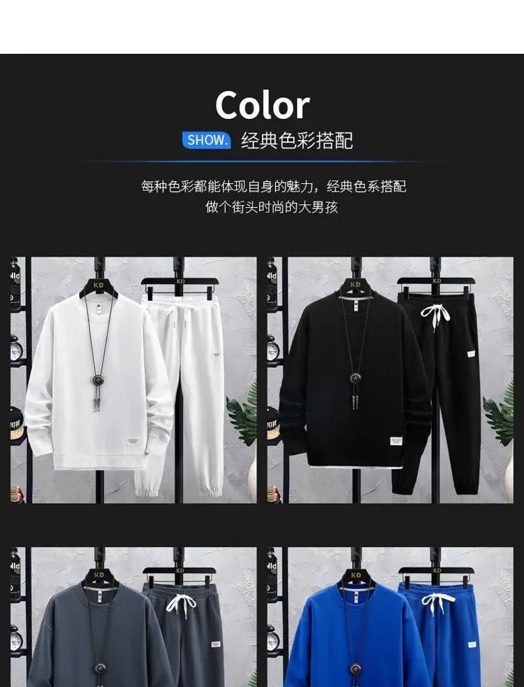 2024 Autumn Sports Suit Men's High-quality Round Neck Long Sleeve+trousers Set Fashion Tracksuit Men