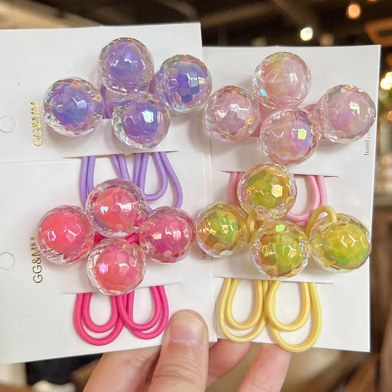 2pcs/lot Korean Color Ball Cartoon Head Cute Simple Long Rubber Band For Girl Children Kawaii Ponytail Hair Ties Party