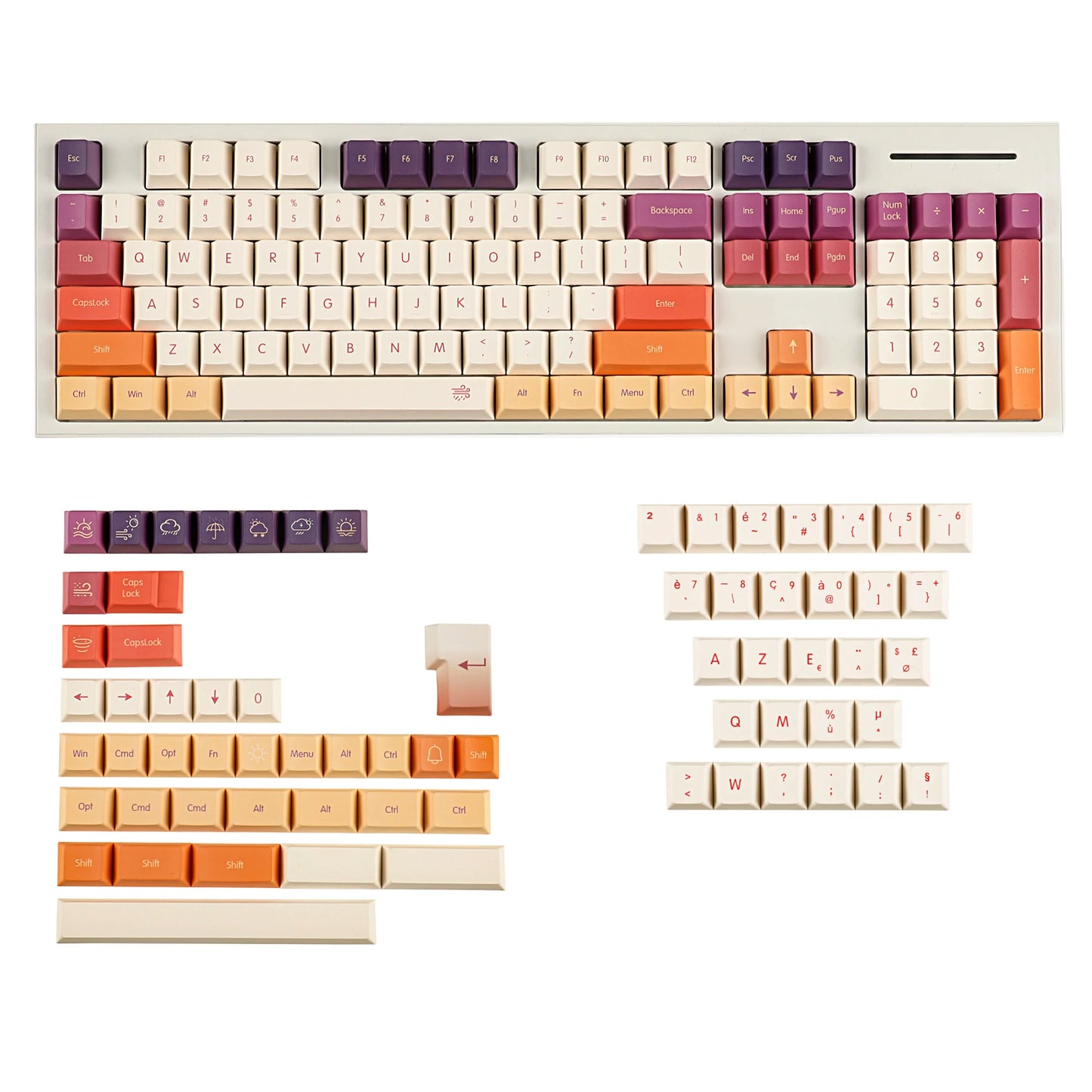 1.8mm Thickness German French ISO Cloud Dye Sub Keycaps Thick PBT Cherry Profile Keycap set For QWERTZ AZERTY MX Keyboard