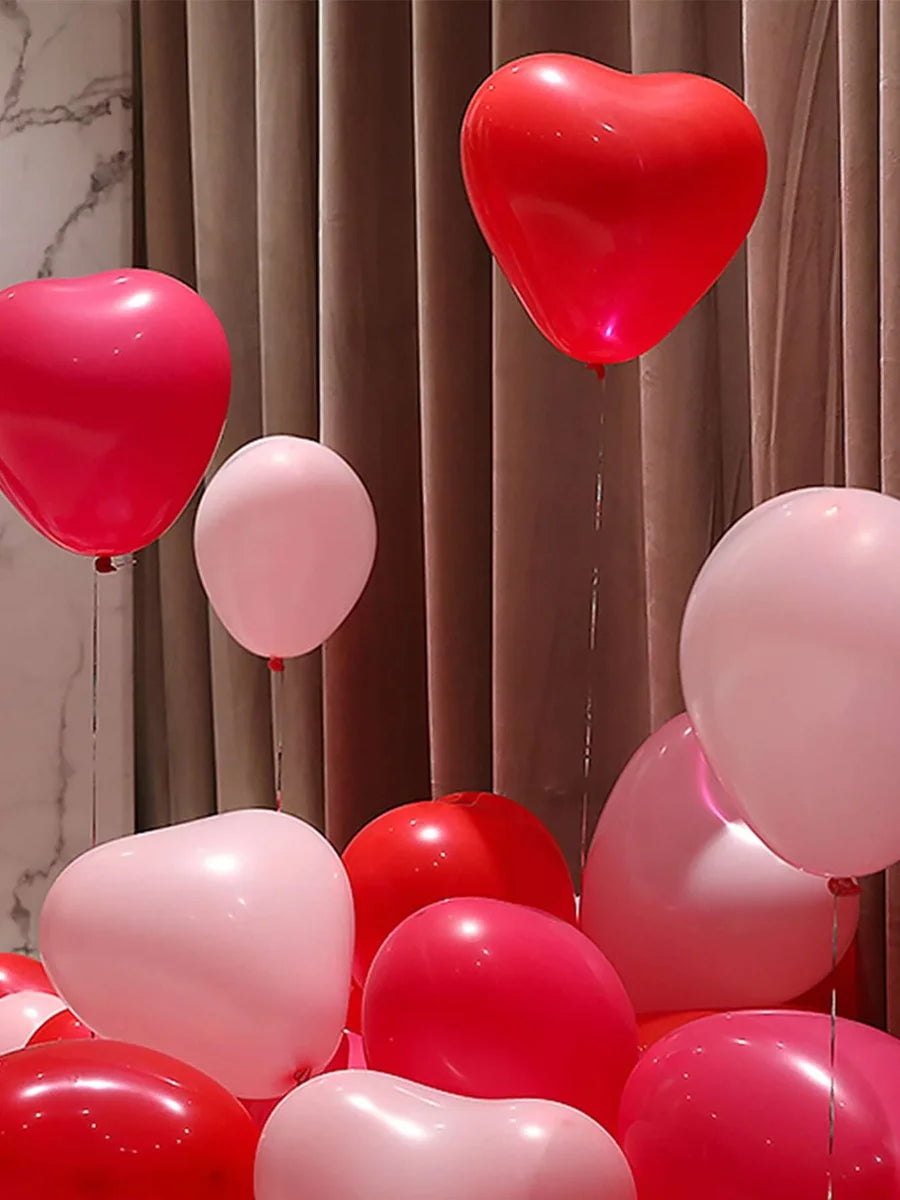 20Pcs Heart Shaped Balloons Red Pink Black Latex Balloon for DIY Valentine's Day Engagement Wedding Party Anniversary Decoration