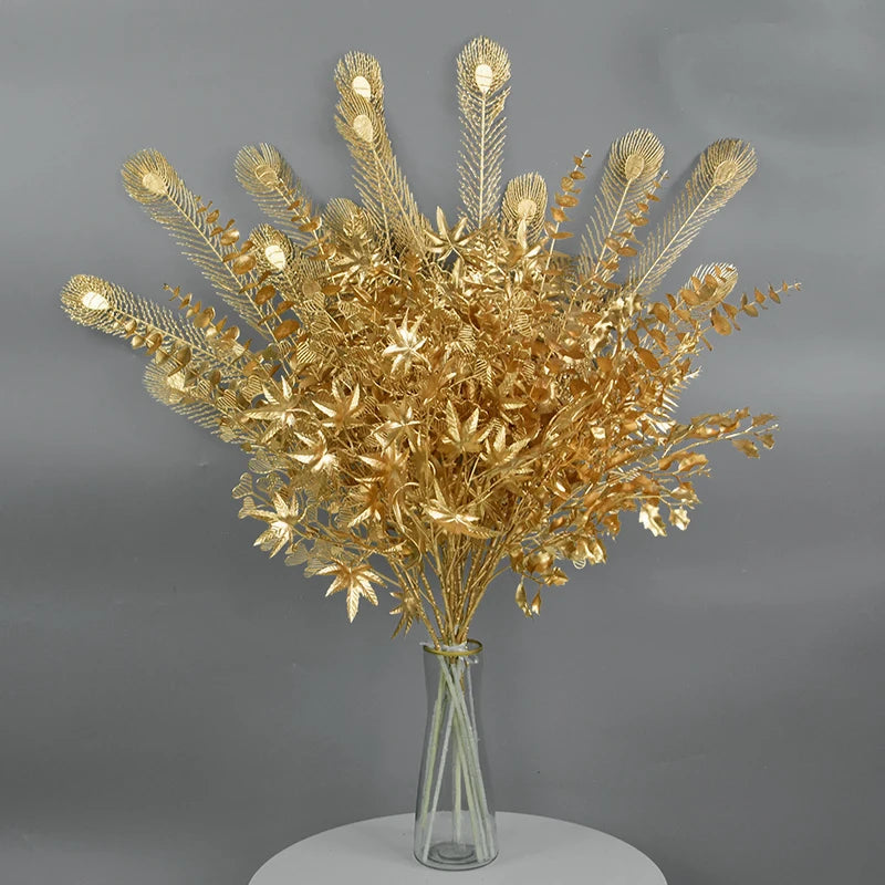 Golden Artificial Plants Eucalyptus Maple Leaf 2023 Christmas Decoration For Home Living Room Wedding Party Flower Arrangement
