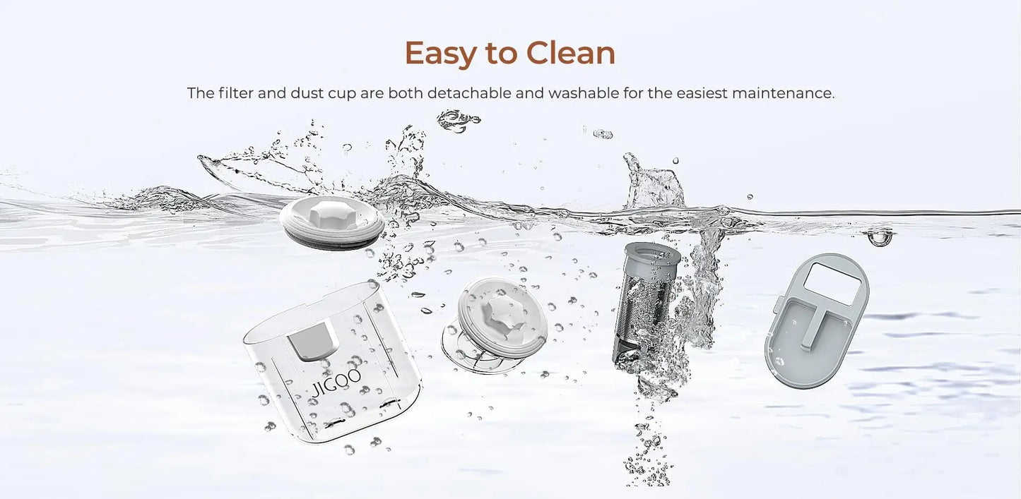JIGOO T600 Dual-Cup Smart Mite Cleaner with Aroma-Diffuser System, 700W 15KPa Suction Dust Mite Sensor, UV Light Ultrasonic Tech