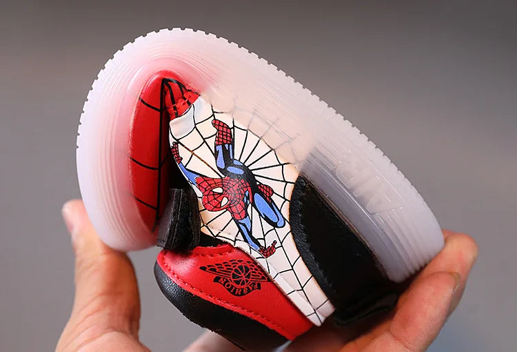 Spiderman LED Light Kids Shoes Boys and Girls Light Kids Light Kids Sports Shoes Mesh Sports Boys and Girls LED Light Shoes