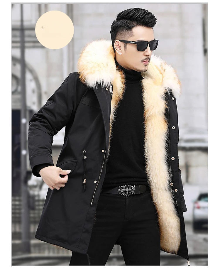 2023 New Parka Men Whole Mink Liner Winter New Fur Coat Mink-like Wool Mid-Length Leather Fur Coat