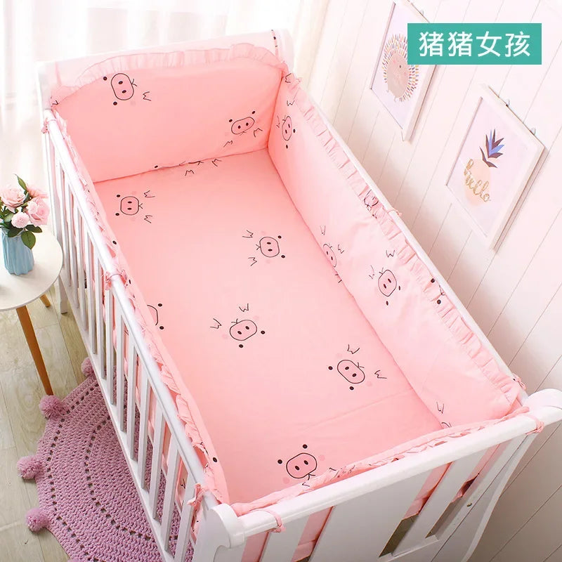5pcs Crib Bumper Bedding Set Cotton Cute Print Sheet Cradle Side Protector Toddler Baby Room Accessories Bed Protection
